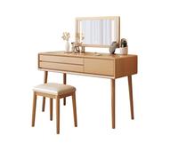 QYYZTQY Wooden Makeup Vanity Table with Mirror Dressing Desk for Bedroom Stylish Stool for Girls and Women Perfect Beauty Station and Storage Solution.