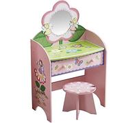 QYYZTQY Wooden Princess Makeup Dressing Table with Mirror and Stool, Vanity Table Set with Drawers, for Little Girls Best Gift