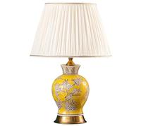 QYYZTQY Yellow Ceramic Table Lamp 20.5" Bird Flower Porcelain Oriental Table Lamps Large Vintage Farmhouse Bedside Table Lamp Rustic Retro Nightstand Lamp For Bedroom Living Room Home Office