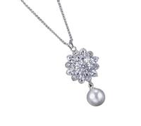 QYYZTQY Zircons Elegant Silver Color Sparkling White Cubic Zirconia Crystal Pearl Drop Pendant Necklace Jewelry For Ladies