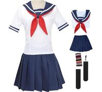QYZ Ayano Aishi Cosplay Costume Yandere Simulator Cosplay Japanese School Uniform Women's Sailor Suit Halloween Set (White, X-Small)