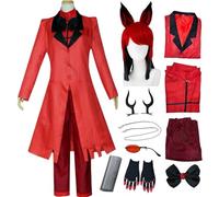 QYZ Hazbin Hotel Cosplay Alastor Cosplay Costume Red Set with Wig Hair Accessories Glasses Halloween Anime Costume (red+wig, S)