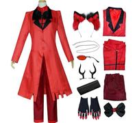 QYZ Hazbin Hotel Cosplay Alastor Cosplay Costume Red Set with Wig Hair Accessories Glasses Halloween Anime Costume (red, L)