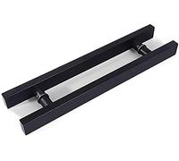 QYZUJIKL Glass Door Handle,Simple Black Stainless Steel Square Tube Mall Push-Pull Door Handle/Wooden Door Handle,5 Lengths Door Handlesets Hardware/Length 600Mm/23.6Inch-Length 600Mm/23.6Inch