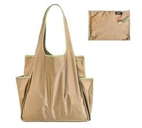 Qzakce Reusable Shopping Bags Large Foldable Grocery Bag Washable Lightweight Pocket Shopper Bag With Handle Portable Pouch for Holiday, Travel, Picnic, Daily Shopping Khaki
