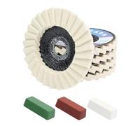 QZATACAEN Felt Flap Disc Abrasives 127mm x 22mm(5" x 7/8") Arbor, for Angle Grinder，Wool Felt Flap Polishing Disc-5 Pack,with Buffing Polishing Cutting Compounds 4 Oz. Kit