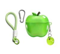 QZAVIRE Cute Apple Shaped Wireless Earbuds Case - Electroplated Earphones Case Compatible with AirPods Pro/Pro 2, Fruit Design Silicone Protective Earphones Cover with Apple Pendant and Rope (Green)