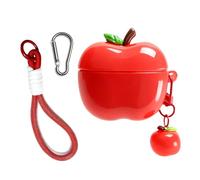 QZAVIRE Cute Apple Shaped Wireless Earbuds Case - Electroplated Earphones Case Compatible with AirPods Pro/Pro 2, Fruit Design Silicone Protective Earphones Cover with Apple Pendant and Rope (Red)