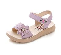 QZBAOSHU Girls Sandals with Pearls Flowers Leather Shoes Sandals for Little Girls（3 UK,Purple 2