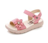 QZBAOSHU Girls Sandals with Pearls Flowers Leather Shoes Sandals for Little Girls(9.5 UK Child,Dark Pink 2