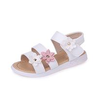 QZBAOSHU Girls Sandals with Three Pearls Flowers Leather Shoes Sandals for Little Girls 7.5 UK Child/Tag 25 1-White