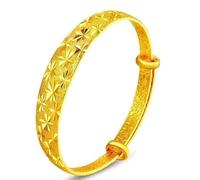 QZCQLLM Delicate Beautiful Gold Silver Bangle Bracelet with Snowflake Carved,Gold Silver Jewellery.With a Beautiful Star and Moon yarn bag (Gold)