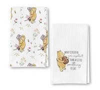 QZCYU Winnie Kitchen Towels Set of 2 - The Pooh Bear Decor Stuff for Kitchen Bathroom - Winnie Dishes Dish Towel - Winnie Bathroom Hand Towels - The Pooh Gifts for Women - Winnie Waffle Towels