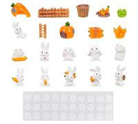 QZDAFFIC 20Pcs Bunny Cake Topper Rabbit Mini Figures with 30 Sticky Dots Christmas Easter Birthday Party Micro Garden Landscape