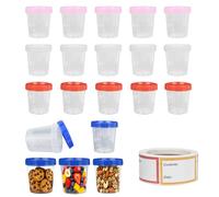 QZDAFFIC 20Pcs Small Food Storage Containers with Lids, 1 Roll Freezer Labels 120ML 4OZ Reusable Snack Pots Meal Prep Containers for Fruit Snack Sause Deli Lunch