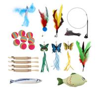 QZDAFFIC 23 PCS Cat Toys for Indoor Adult Kitten, Cat Wand with Replacement Feather Toy, Interactive Cats Ball Catnip Toys Fish Kitten Teething Silvervine Cats Sticks