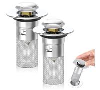 QZDAFFIC 2Pcs Stainless Steel Kitchen Sink Plug, Pop Up Sink Strainer with Basket 34-40mm Drain Hole Universal Hair Catcher for Shower Drain Bathroom Bathtubs