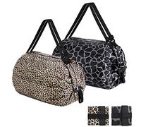 QZDAFFIC 2PCS Tote Bag Women's Totes, Foldable Shopping Bags with Zip, Reusable Carrier Bags with Handles Hold 15KG Heavy Duty Washable Should Bag for Daily Shopping Excursions Camping