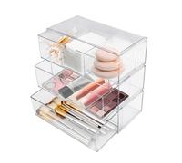 QZDAFFIC 3Pcs Stackable Makeup Drawer Organiser, Transparent Acrylic Make Up Organiser Bathroom Cupboard Storage Drawers Boxes Hair Accessories Organisers for Cosmetics Skincare Lipstick