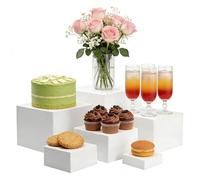 QZDAFFIC 6 PCS Buffet Risers, White Acrylic Display Plinth Stand for Buffet Table, 3x4x5x6x7x8 Inch Food Risers Cupcake Dessert Stand for Birthday Party Wedding