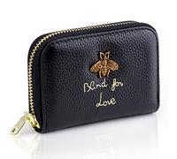 QZDAFFIC Card Holder - Anti-Theft Small Card Wallet with Stainless Steel Zipper Women, Premium Genuine Leather Accordion Credit Card Purse, Slim ID Cards Protector Bag for Driver Licence