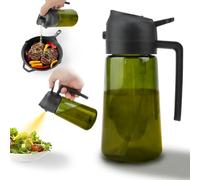 QZDAFFIC Oil Spray Bottle 470ML with Lightproof Glass, 2 in 1 Olive Oil Dispenser Bottle for Kitchen Gadgets, Lemon Juice Pourer Vinegar Sprayer for Cooking Air Fryer BBQ Salad (Black)