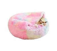 Qzdtue Cat Beds for Indoor Cats, Rainbow Cozy Cave Dog Bed 15.75x15.75 inches, Round Bed, Pet Furniture for Winter, Small Animals, Plush, PP cotton, Warmth Retention