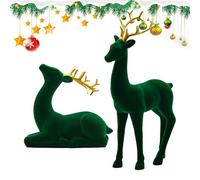 Qzdtue Christmas Deer - Flocked Deer Sculpture - 2 Pieces Standing and Sitting Red and Green Elk Sculpture for Party Decoration Bedside Table Mantel Office Home