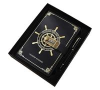 Qzdtue Leather Notebook | 300 Pages Thick Paper with Card Slot, Writing Journal and Lockable Notebook, for Adults Office Home School Class Dorm Travel Birthday