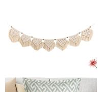 Qzdtue Macrame Wall Art, Hand-Woven Boho Tapestry, Wood Beads Fringe Garland, Decorative Banner, Wall Decor for Wedding Backdrop, Bedroom, Living Room, Gallery, Cotton Thread