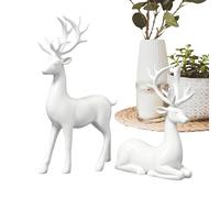 Qzdtue Reindeer Figurines, 2 Pieces Christmas Deer Statue Decor, Desk Elk Sculpture with Realistic Design, Holiday Figurines, Living Room Bedroom Holiday Winter Indoor Party Desktop Bookshelf Mantel