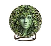 Qzdtue Wooden Goddess Statue, Green Goddess Table Decor, Mystical Fantasy Sculpture, Size About 23x23cm with Vine Accents, for Indoor, Outdoor Display, Home and Ornament 82g