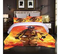 QZDUCN Duvet Cover Set 3D Printed Red Flame Firefighter Pattern Bedding Set Double Bed For Kids Adults 1 Duvet Cover And 2 Pillowcases Microfiber Quilt Cover With Zipper Closure 200x200cm