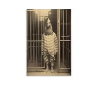 QZFNCOYU Chickens in Prison in Striped Suits Vintage Art Posters Funny Animals Canvas Poster Wall Art Decor Print Picture Paintings for Living Room Bedroom Decoration 20x30inch(50x75cm)