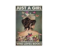 QZFNCOYU Just A Girl Who Loves Books Vintage Art Poster（1） Canvas Poster Bedroom Decor Landscape Office Room Decor Gift 12x18inch(30x45cm)
