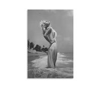 QZFNCOYU Marilyn Monroe at The Beach Black And White Vintage Art Poster Canvas Poster Wall Art Decor Print Picture Paintings for Living Room Bedroom Decoration 20x30inch(50x75cm)