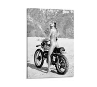 QZFNCOYU Naked Woman on Motorbike Vintage Black And White Art Poster Canvas Poster Wall Art Decor Print Picture Paintings for Living Room Bedroom Decoration 24x36inch(60x90cm)