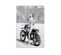 QZFNCOYU Naked Woman on Motorbike Vintage Black And White Art Poster Canvas Poster Wall Art Decor Print Picture Paintings for Living Room Bedroom Decoration 12x18inch(30x45cm)