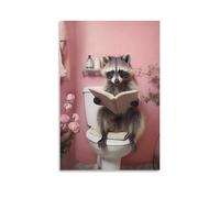 QZFNCOYU Raccoon Sitting on Toilet Reading Newspaper Funny Poster Vintage Animal Art Poster Canvas Poster Wall Art Decor Print Picture Paintings for Living Room Bedroom Decoration 24x36inch(60x90cm)