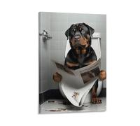 QZFNCOYU Rottweiler Sitting on Toilet Reading Newspaper Funny Bathroom Dog Poster Animal Vintage Art Poster Canvas Poster Bedroom Decor Landscape Office Room Decor Gift 16x24inch(40x60cm)