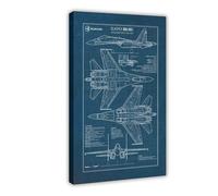QZFNCOYU Russian Fighter Aircraft, Blueprint Poster Canvas Poster Bedroom Decor Landscape Office Room Decor Gift 12x18inch(30x45cm)