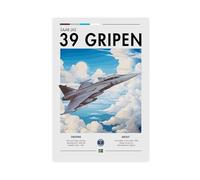 QZFNCOYU Saab JAS 39 Gripen Fighter Jet Canvas Poster Bedroom Decor Landscape Office Room Decor Gift 12x18inch(30x45cm)