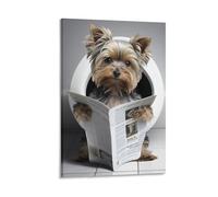 QZFNCOYU Yorkshire Terrier Sitting on Toilet Reading Newspaper Vintage Funny Poster Funny Dog Animal Art Poster Canvas Poster Bedroom Decor Landscape Office Room Decor Gift 12x18inch(30x45cm)
