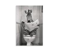 QZFNCOYU Zebra Sitting on Toilet Reading Newspaper Funny Bathroom Poster Funny Retro Animal Art Poster Canvas Poster Bedroom Decor Landscape Office Room Decor Gift 16x24inch(40x60cm)