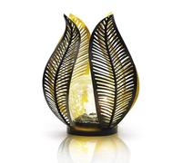 QZGE Solar Garden Lights Waterproof Decorations,Crackle Globe Glass,Metal Palm Leaf Solar Lights for Outdoor Decor On Garden,Patio,Yard,Front Porch,Tabletop Lamp-Perfect Gifts