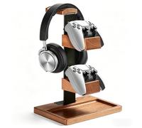 QzheMuw Wood Controller & Headset Stand, Wooden Headphone Holder, Desktop Storage Organizer, Universal Desk Accessories Compatible with PS5, PS4, Xbox One, Nintendo Switch