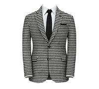QZI Men's Blazer Houndstooth Blazer Slim Fit Two Button Suit Jackets Stylish Coats Chic Jackets Black