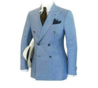 QZI Men's Blazer Peak Lapel Blazer Long Sleeve Suit Jacket Double Breasted Suits Blazer Jackets Blue