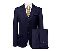 QZI Men's Three Pieces Suit Notch Lapel Two Button Formal Wedding Prom Tuxedo Dark Navy Blue