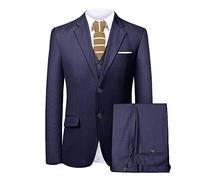 QZI Men's Three Pieces Suit Notch Lapel Two Button Formal Wedding Prom Tuxedo Navy Blue